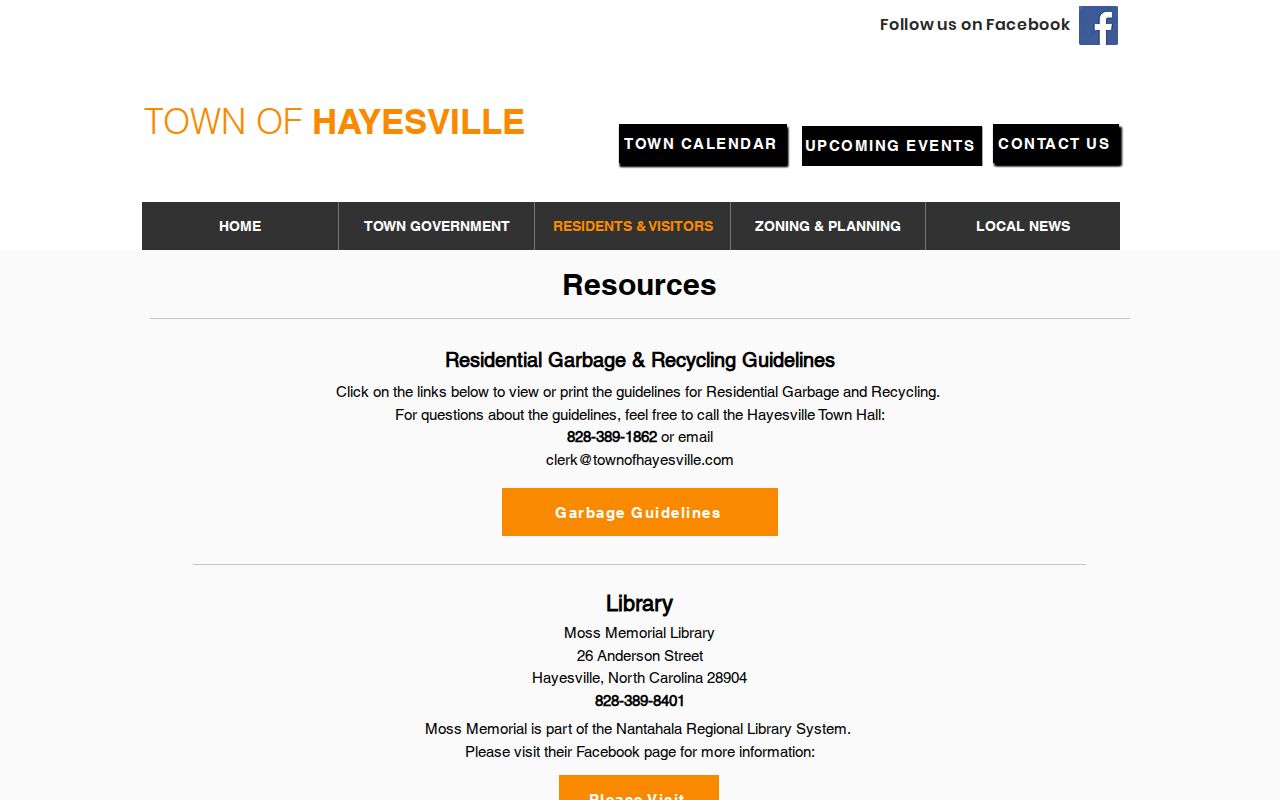 Town of Hayesville resources page source capture