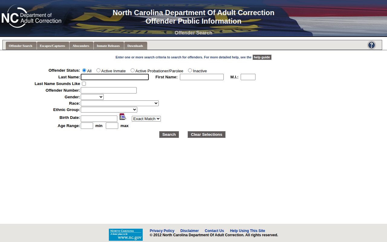 North Carolina offender search source capture